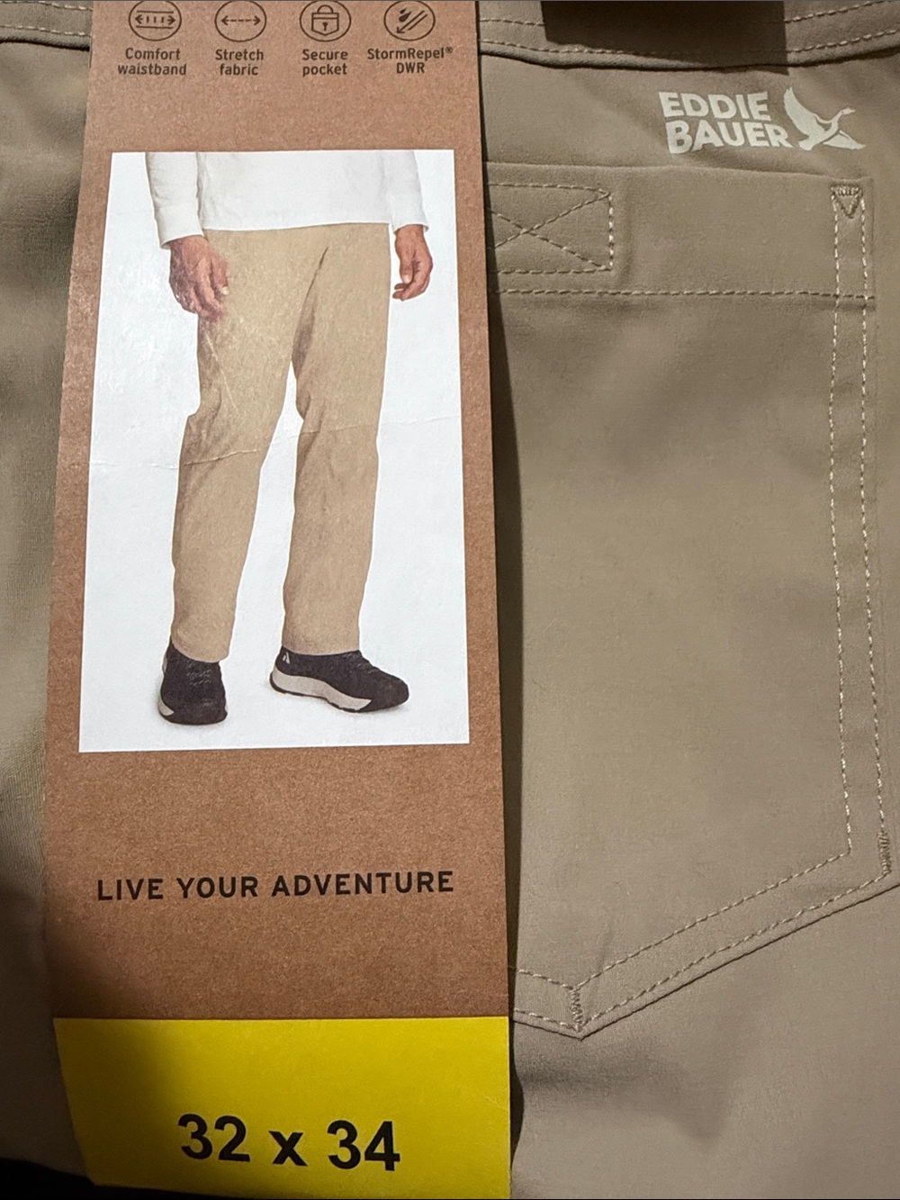 Eddie Bauer Tan Rainier Tech Pan size 32x34 NWT